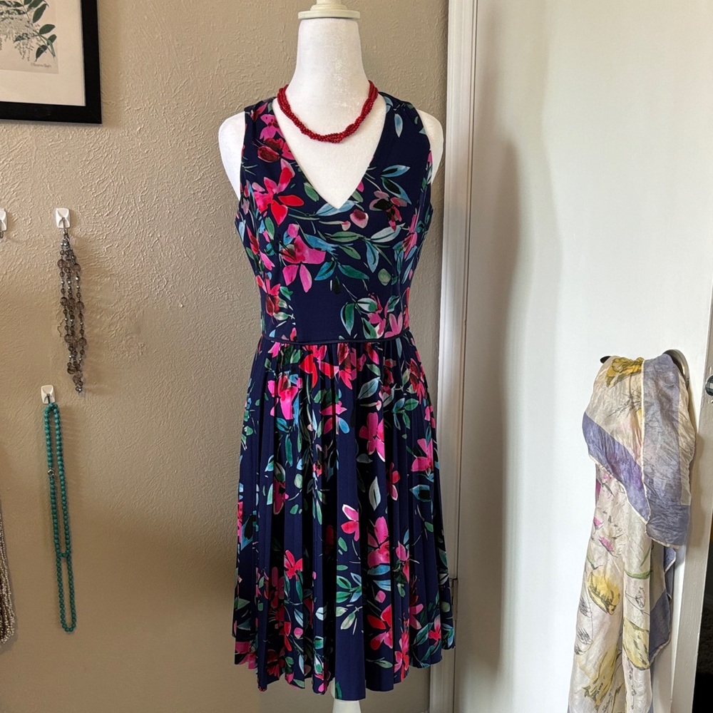 Clear out! Maggy London Navy and Pink Floral Midi Dress size 4